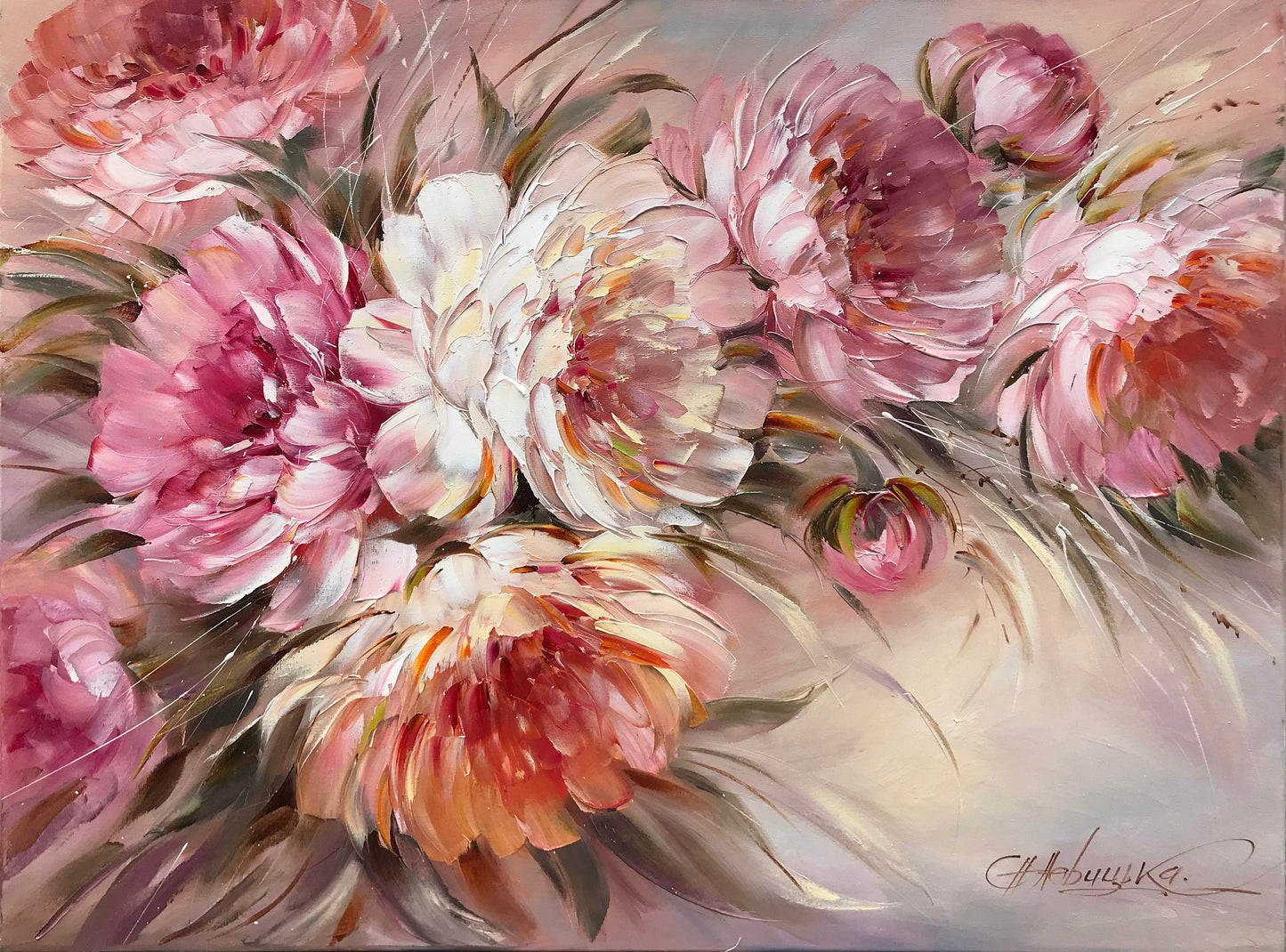 Pink Peonies Original Painting, Large Blooming Flowers Wall Art, Peony Painting Oil on Canvas, Pink Abstract Floral Art, Peonies Wall Art