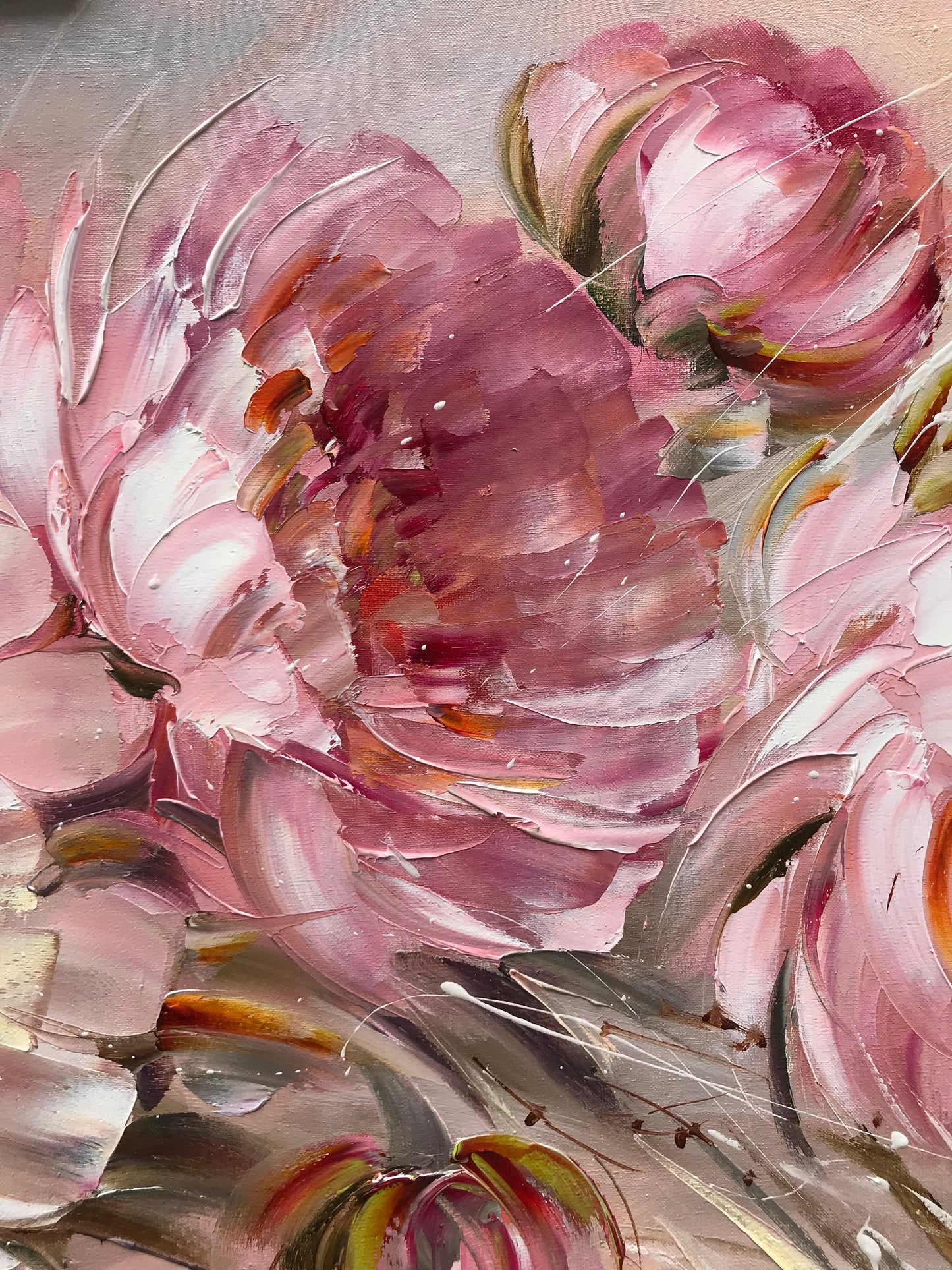 Pink Peonies Original Painting, Large Blooming Flowers Wall Art, Peony Painting Oil on Canvas, Pink Abstract Floral Art, Peonies Wall Art