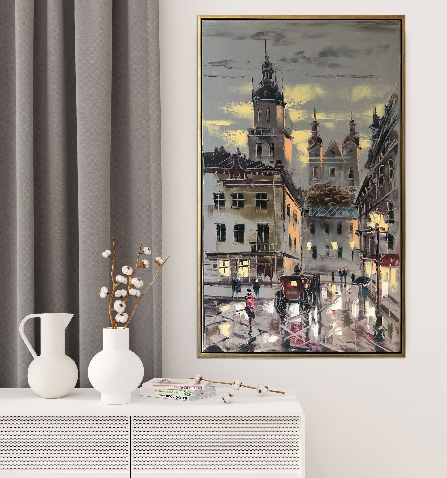 Abstract City Painting Original Street Scene Art Painting Gray Abstract Wall Art Cityscape Oil Painting Large Canvas City Street Painting