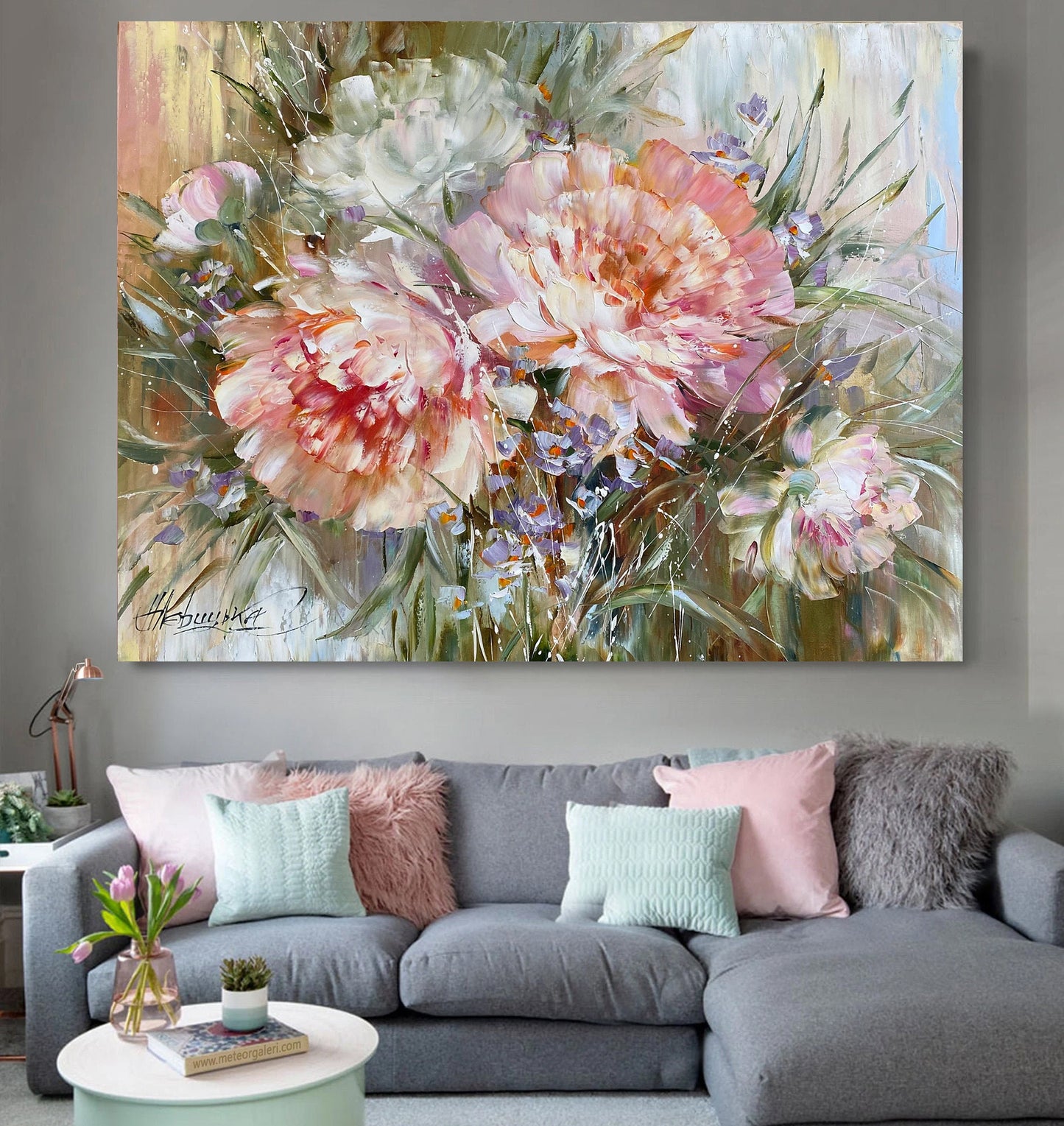 Peonies Oil Painting Original Art Work Pink Flowers Painting Canvas Peony Wall Art Flower Oil Painting Light Pink Wall Art Peony Painting