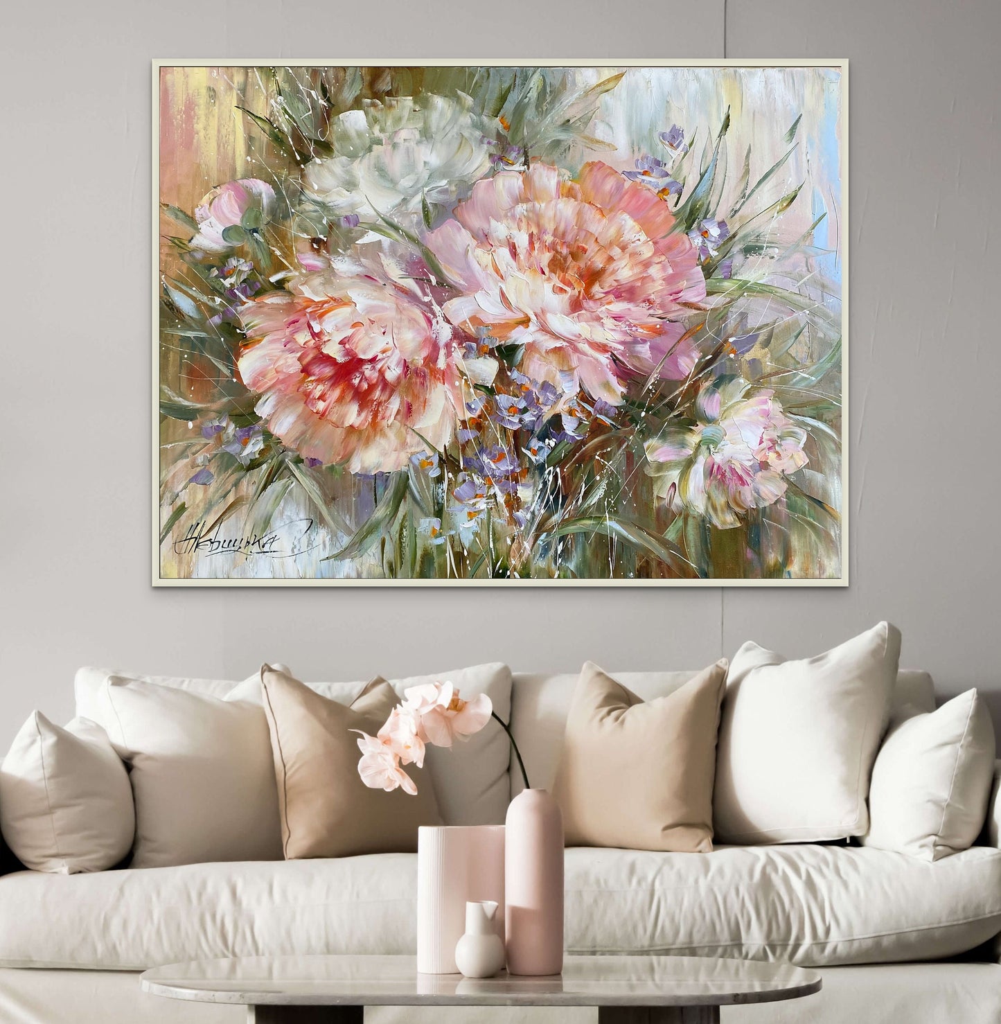 Peonies Oil Painting Original Art Work Pink Flowers Painting Canvas Peony Wall Art Flower Oil Painting Light Pink Wall Art Peony Painting