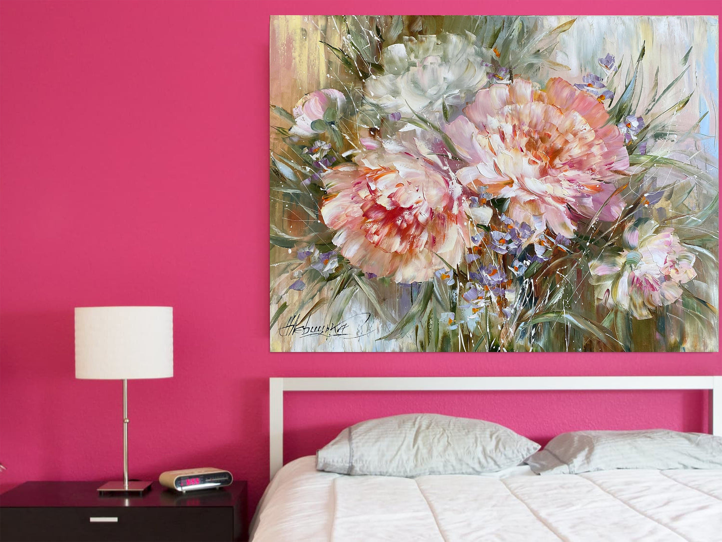 Peonies Oil Painting Original Art Work Pink Flowers Painting Canvas Peony Wall Art Flower Oil Painting Light Pink Wall Art Peony Painting