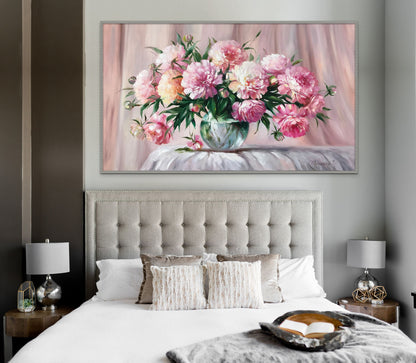 Peony Bouquet Painting Original Art Work Pink Flowers Painting Peony Wall Art Victorian Oil Painting Still Life Flowers Painting on Canvas