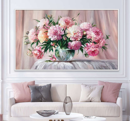 Peony Bouquet Painting Original Art Work Pink Flowers Painting Peony Wall Art Victorian Oil Painting Still Life Flowers Painting on Canvas