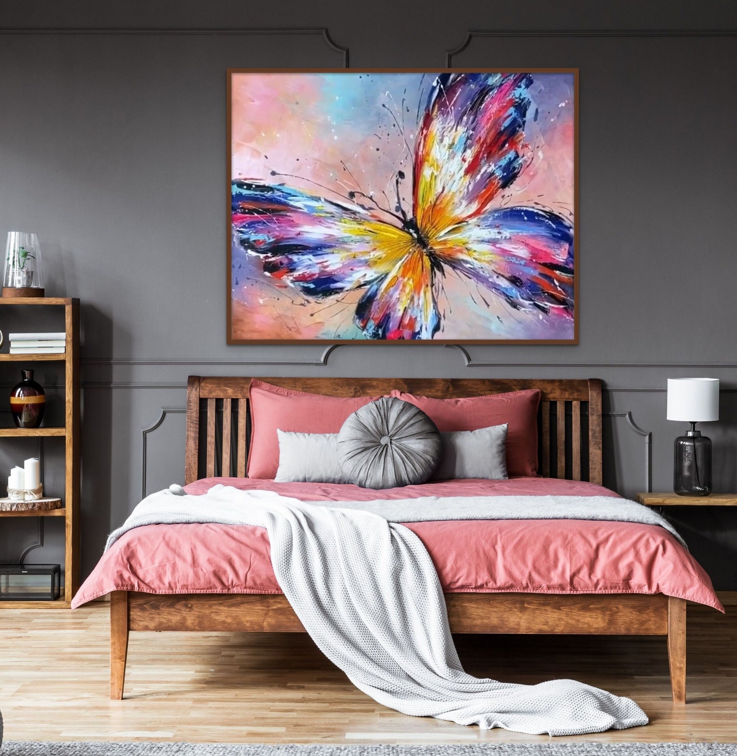 Colorful Butterfly Oil Painting, Large Abstract Summer Wall Art for Nursery, Kids Room, Colour Original Butterfly Artwork on Canvas