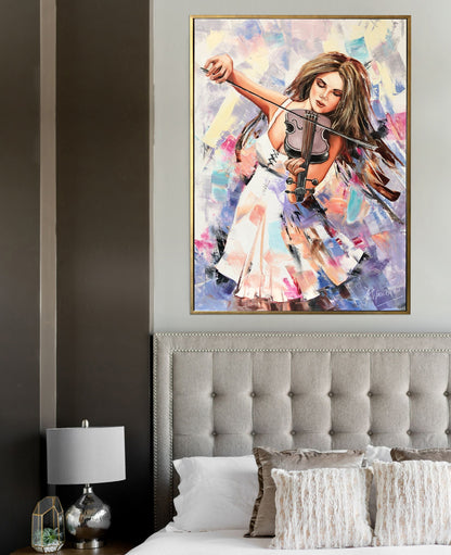 Girl Playing Violin Oil Painting Original Abstract Woman Painting Musician Wall Art Violin Art Music Girl Gift Violin Painting on Canvas