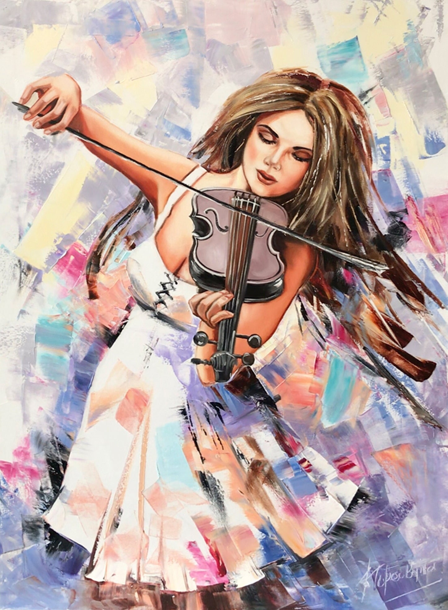 Girl Playing Violin Oil Painting Original Abstract Woman Painting Musician Wall Art Violin Art Music Girl Gift Violin Painting on Canvas