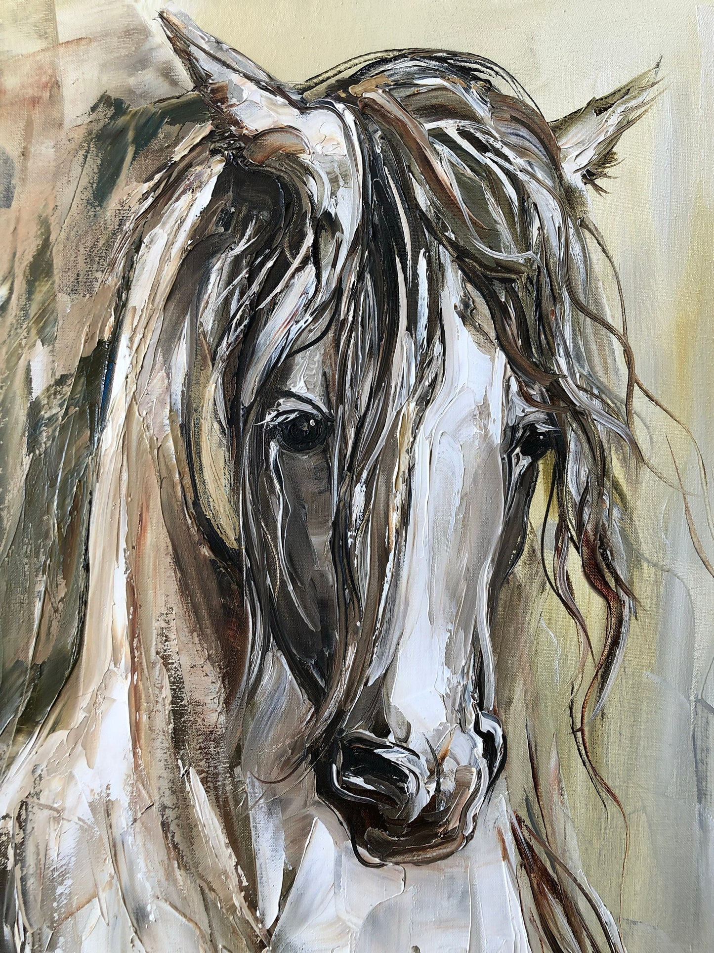 Arabian Horse Oil Painting on Canvas Farmhouse Wall Art Animal Oil Painting Gift for Horse Lover Abstract Running Horse Painting 30x60