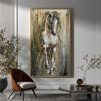 Arabian Horse Oil Painting on Canvas Farmhouse Wall Art Animal Oil Painting Gift for Horse Lover Abstract Running Horse Painting 30x60