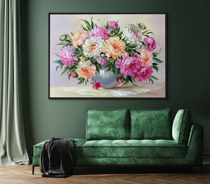 Large Peonies Oil Painting Original Peony Wall Art Pink Floral Room Decor Above Bed Art Large Floral Oil Painting Canvas Pink Peony Painting