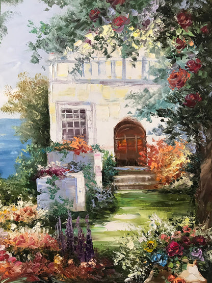 Positano Coast Oil Painting Original Italian Art Decor Flower Garden Artwork Italy Painting on Canvas Italy Wall Art Amalfi Coast Painting