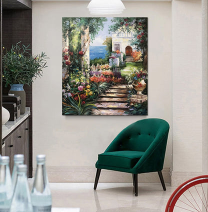 Positano Coast Oil Painting Original Italian Art Decor Flower Garden Artwork Italy Painting on Canvas Italy Wall Art Amalfi Coast Painting