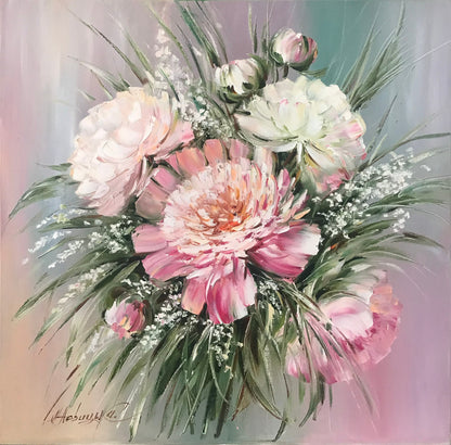 Commission Wedding Bouquet Painting on Canvas Custom Oil Painting Flowers Artwork Mother in Law Wedding Gift From Bride Flower Bouquet Art