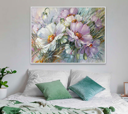 Large Flowers Oil Painting Original Daisy Wall Art Saga Green Purple Dining Room Decor Above Bed Art 40x30 Realistic Flower Daisy Painting