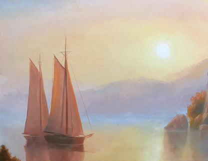 Lake Como Oil Painting Original Sunset Over Lake Wall Art Italy Landscape Oil Painting on Canvas Sunset Artwork Italy Coast Painting