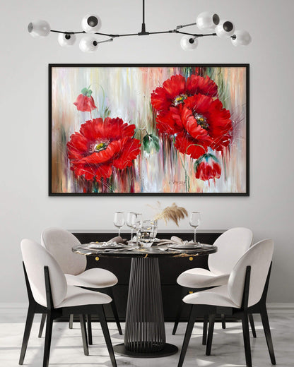 Red Poppies Painting, Handpainted Flowers Wall Art Decor 32x24, Red Flower Painting on Canvas, Large Poppy Painting, Original Floral Oil Art