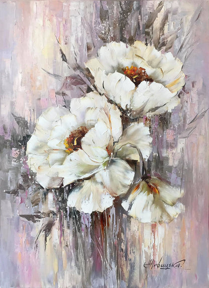 Set of 2 Painting Floral Wall Decor for Hotel Flowers Paintings Pink Gray Art 30x40 2 Abstract Flower Oil Painting Two Paintings Set 36x48