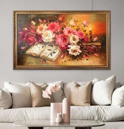 Vintage Roses Oil Painting Original Hand-painted Floral Art Classical Roses Painting Canvas Vintage Flowers Paintings Rose Flowers Wall Art