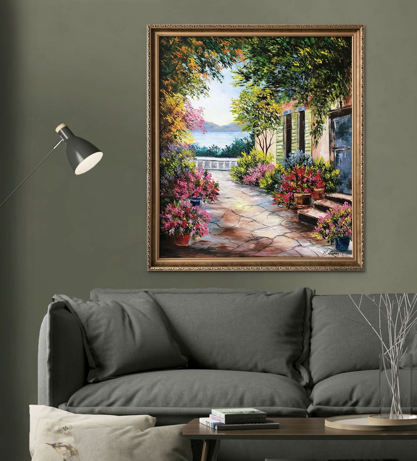 Large Italian Oil Painting on Canvas Amalfi Coast Painting Italy Gift Framed Italian Landscape Painting Original Italian Coastal Painting