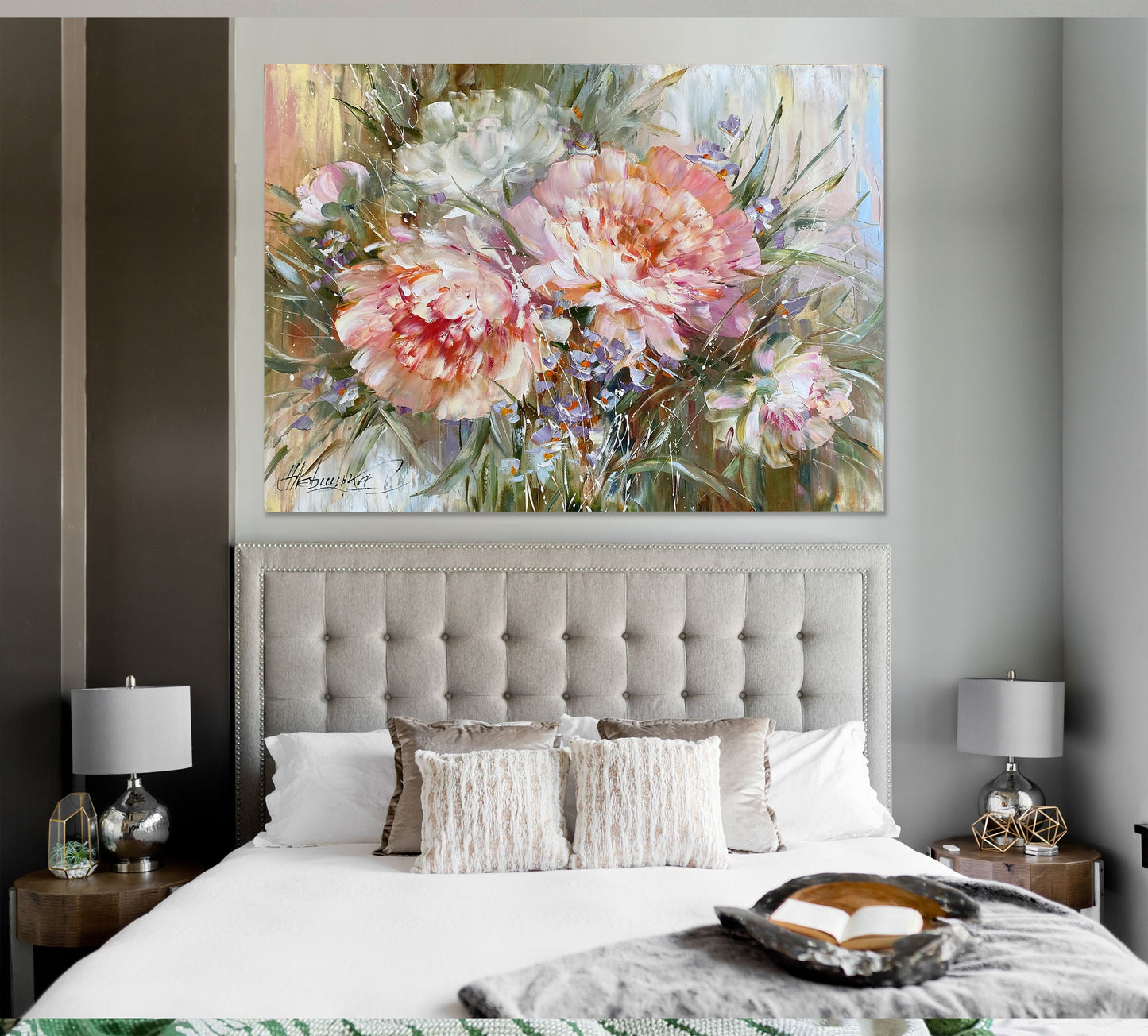 Peonies Oil Painting Original Art Work Pink Flowers Painting Canvas Peony Wall Art Flower Oil Painting Light Pink Wall Art Peony Painting