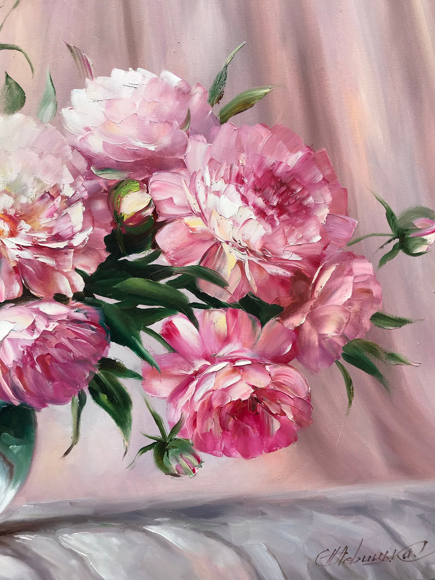 Peony Bouquet Painting Original Art Work Pink Flowers Painting Peony Wall Art Victorian Oil Painting Still Life Flowers Painting on Canvas