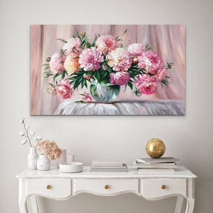 Peony Bouquet Painting Original Art Work Pink Flowers Painting Peony Wall Art Victorian Oil Painting Still Life Flowers Painting on Canvas