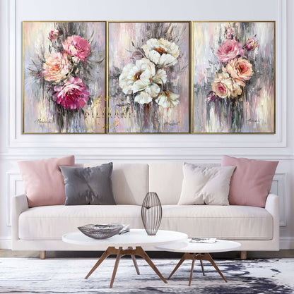 Set of 3 Painting Original Abstract Flowers Wall Art Large Floral Paintings Luxury 3 Piece Wall Art Modern Three Flower Paintings Set 30x40