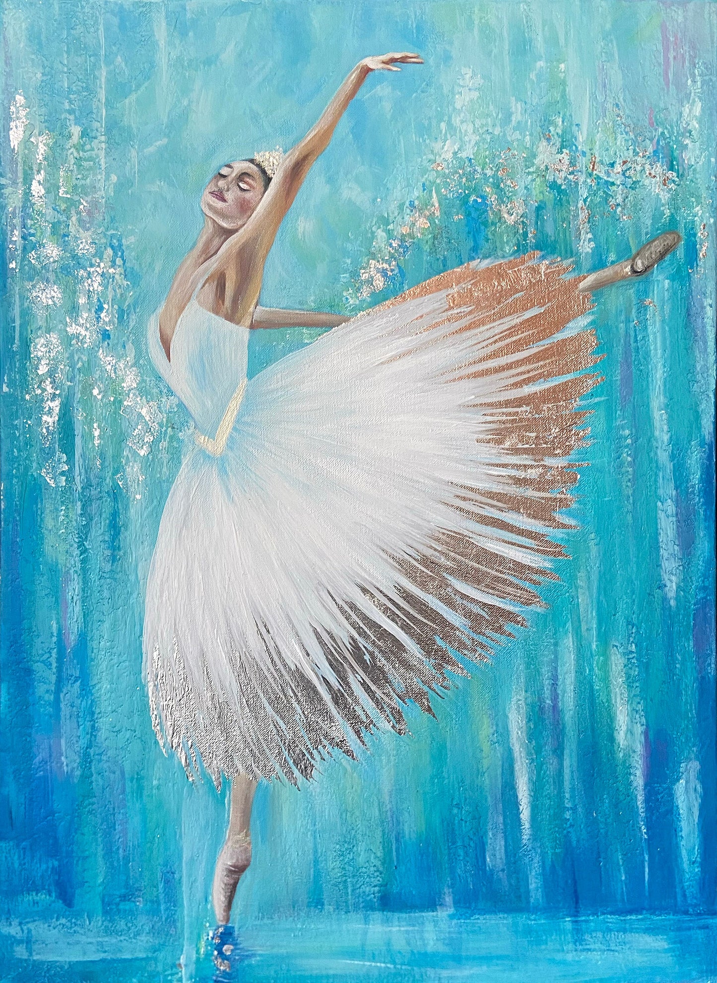 Dancing Ballerina Painting Original Ballet Dancer Painting Ballet Wall Art White Dress Ballerina Gift for Girl Ballerina Painting on Canvas