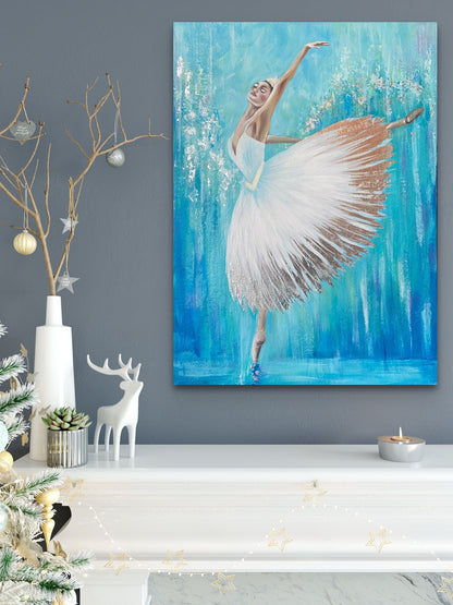 Dancing Ballerina Painting Original Ballet Dancer Painting Ballet Wall Art White Dress Ballerina Gift for Girl Ballerina Painting on Canvas