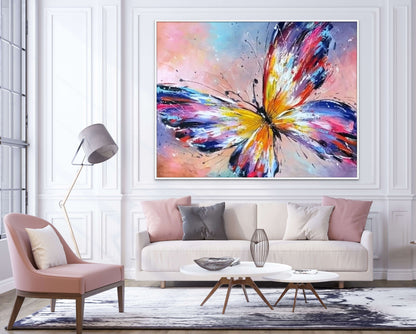 Colorful Butterfly Oil Painting, Large Abstract Summer Wall Art for Nursery, Kids Room, Colour Original Butterfly Artwork on Canvas