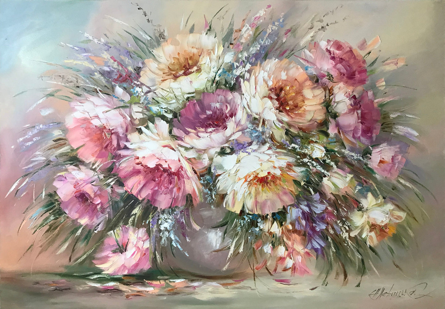 Peonies Flowers Painting on Canvas Peony Wall Art for Sale Flowers in Vase Oil Painting Original Peony Painting Framed Art