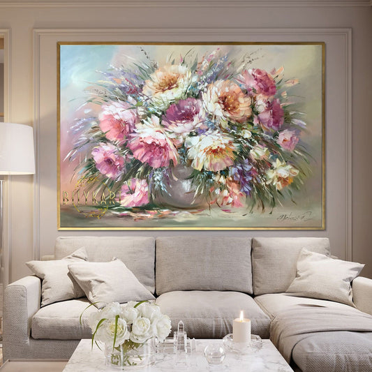 Peonies Flowers Painting on Canvas Peony Wall Art for Sale Flowers in Vase Oil Painting Original Peony Painting Framed Art