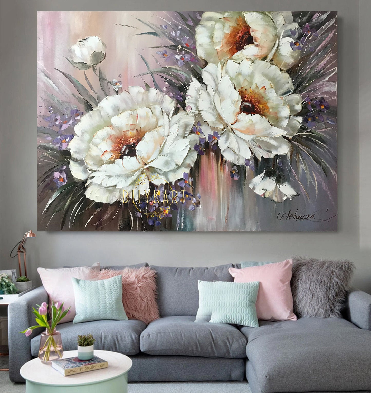 Abstract Flower Oil Painting Original Abstract Flowers Painting on Canvas Floral Wall Art White Flower Paintings Modern Abstract Floral Art