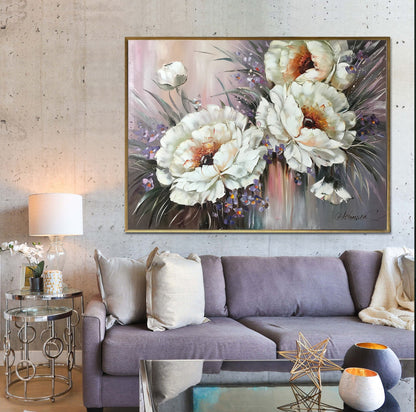 Abstract Flower Oil Painting Original Abstract Flowers Painting on Canvas Floral Wall Art White Flower Paintings Modern Abstract Floral Art