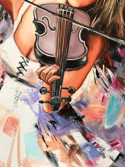 Girl Playing Violin Oil Painting Original Abstract Woman Painting Musician Wall Art Violin Art Music Girl Gift Violin Painting on Canvas