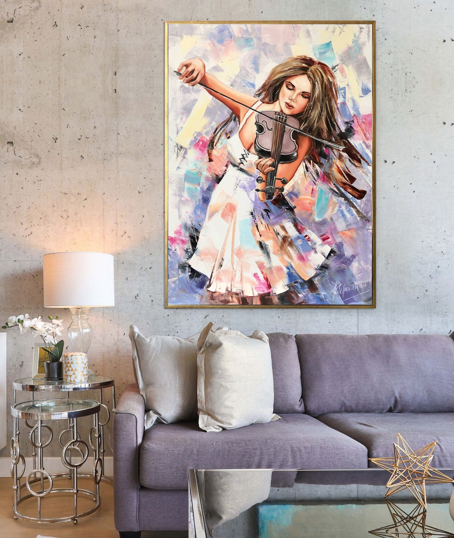 Girl Playing Violin Oil Painting Original Abstract Woman Painting Musician Wall Art Violin Art Music Girl Gift Violin Painting on Canvas