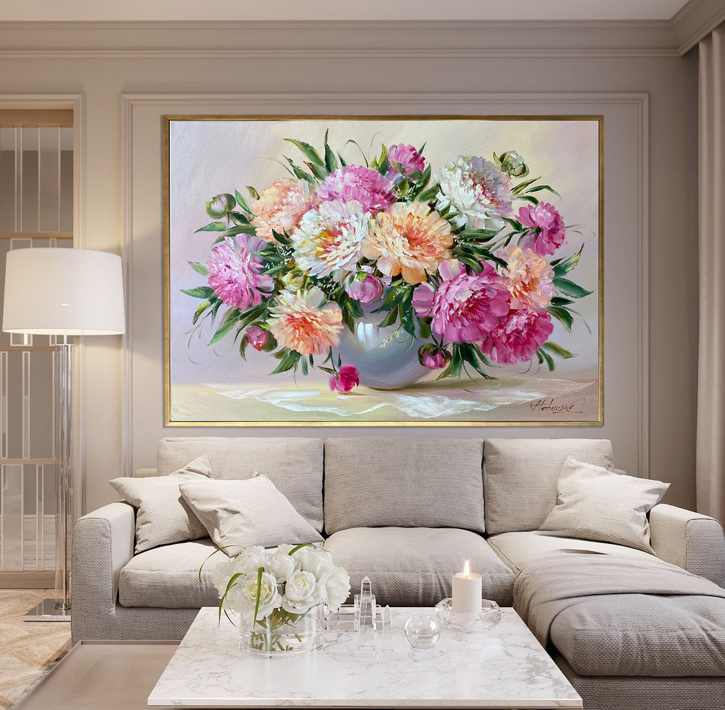 Large Peonies Oil Painting Original Peony Wall Art Pink Floral Room Decor Above Bed Art Large Floral Oil Painting Canvas Pink Peony Painting