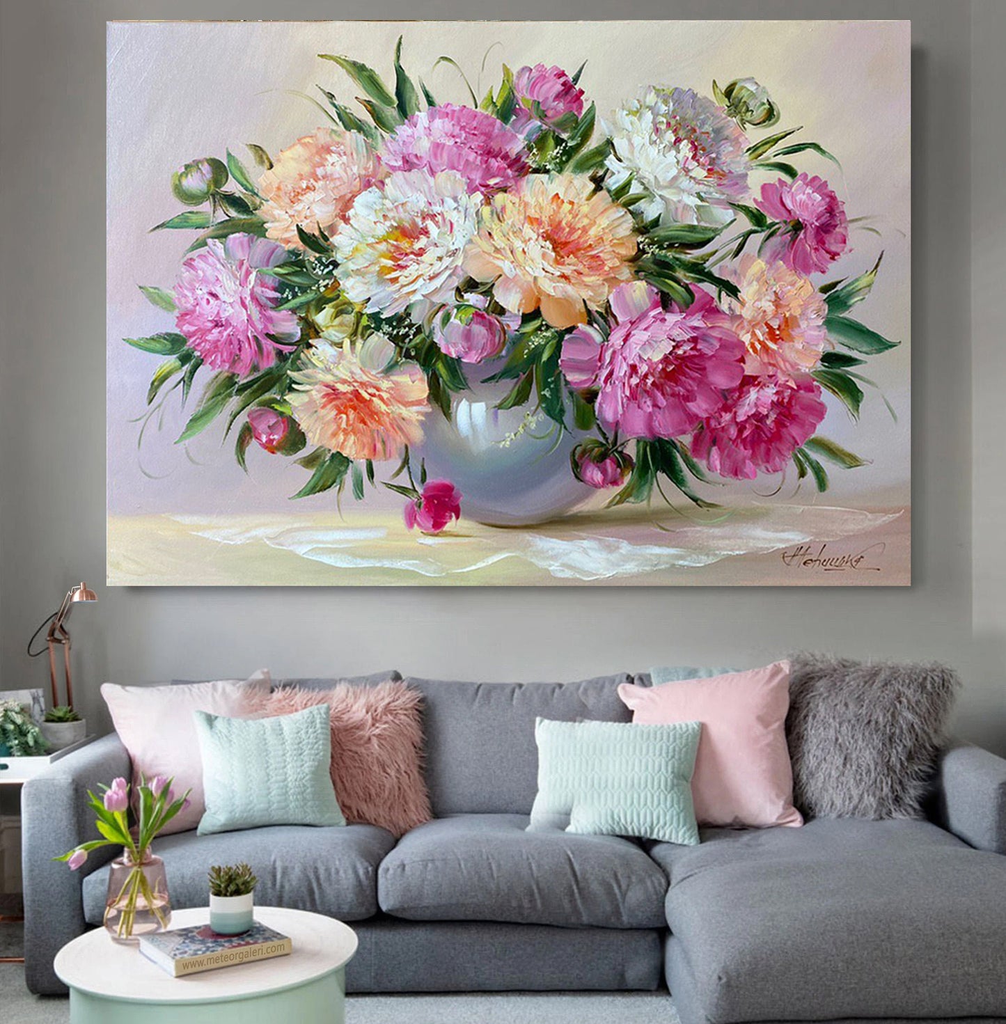 Large Peonies Oil Painting Original Peony Wall Art Pink Floral Room Decor Above Bed Art Large Floral Oil Painting Canvas Pink Peony Painting