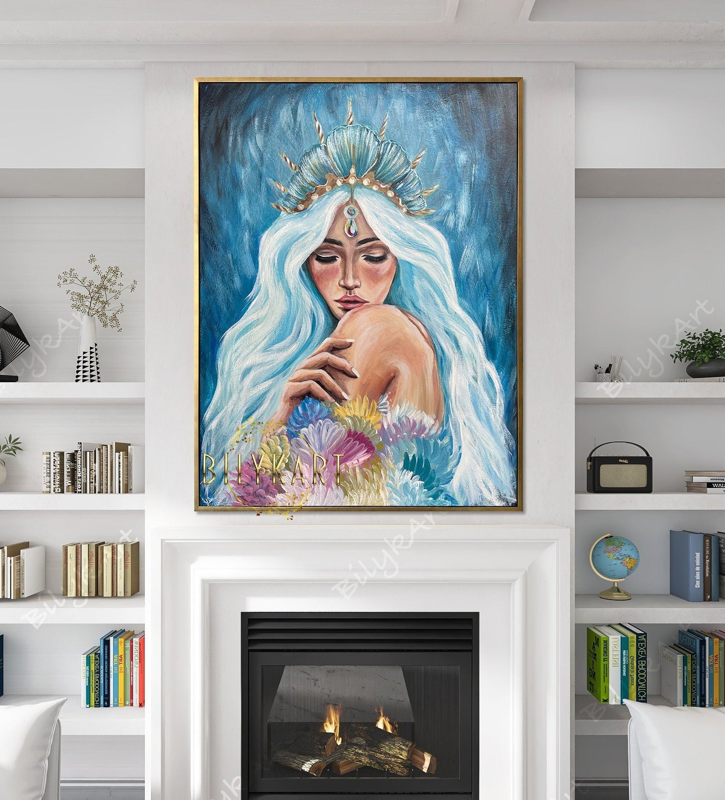 Original Mermaid Painting on Canvas Blue Mermaid Wall Art Under The Sea Painting Mermaid Artwork Underwater Painting Mermaid Girl Gift