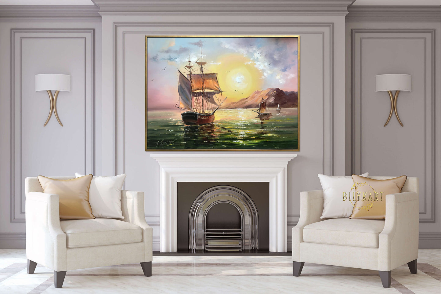 Sailing Ship Oil Painting Original Ship At Sunset Painting Sailing Wall Art Coastal Sailboat Artwork Ships at Sea Paintings Sailing Art