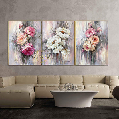 Set of 3 Painting Original Abstract Flowers Wall Art Large Floral Paintings Luxury 3 Piece Wall Art Modern Three Flower Paintings Set 30x40