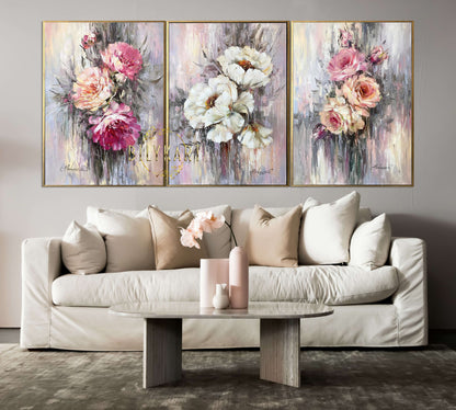 Set of 3 Painting Original Abstract Flowers Wall Art Large Floral Paintings Luxury 3 Piece Wall Art Modern Three Flower Paintings Set 30x40