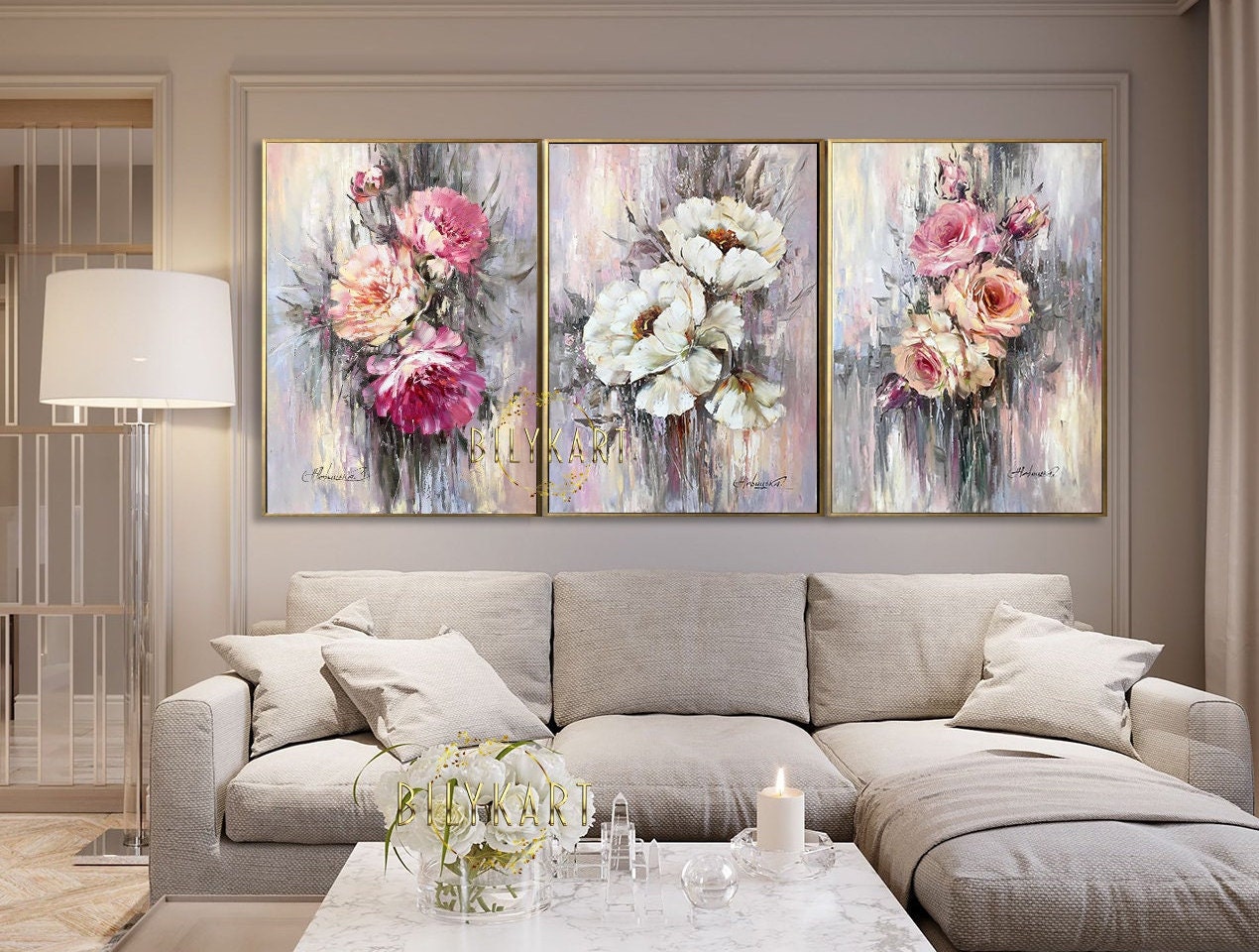 Set of 3 Painting Original Abstract Flowers Wall Art Large Floral Paintings Luxury 3 Piece Wall Art Modern Three Flower Paintings Set 30x40