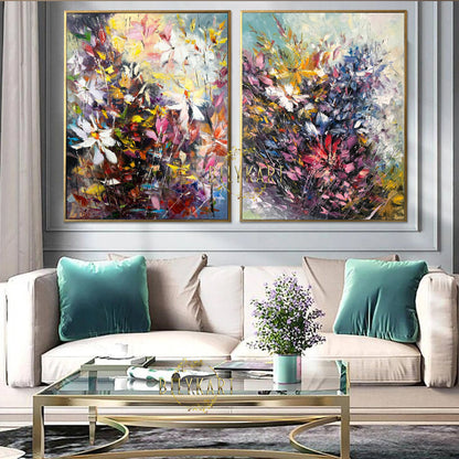 Set of 2 Large Canvas Paintings Floral Wall Decor Floras Handmade Paintings 2 Piece Wall Art Abstract Flower Oil Painting Two Paintings Set