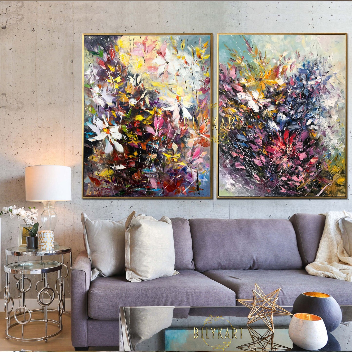 Set of 2 Large Canvas Paintings Floral Wall Decor Floras Handmade Paintings 2 Piece Wall Art Abstract Flower Oil Painting Two Paintings Set