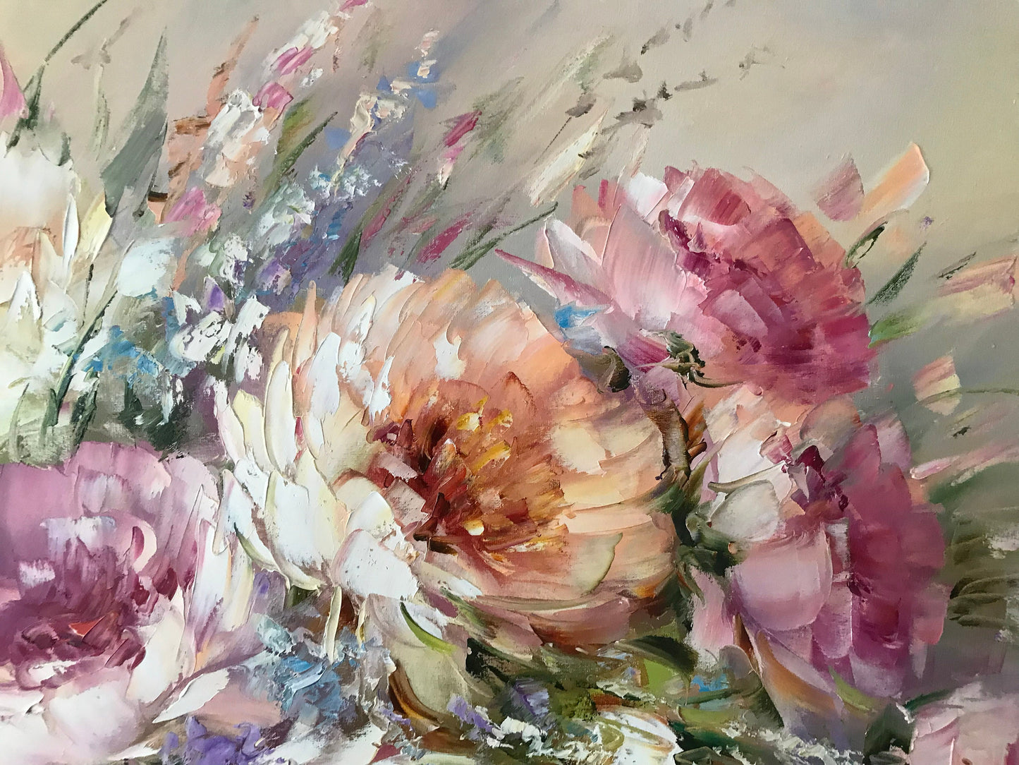 Peonies Flowers Painting on Canvas Peony Wall Art for Sale Flowers in Vase Oil Painting Original Peony Painting Framed Art