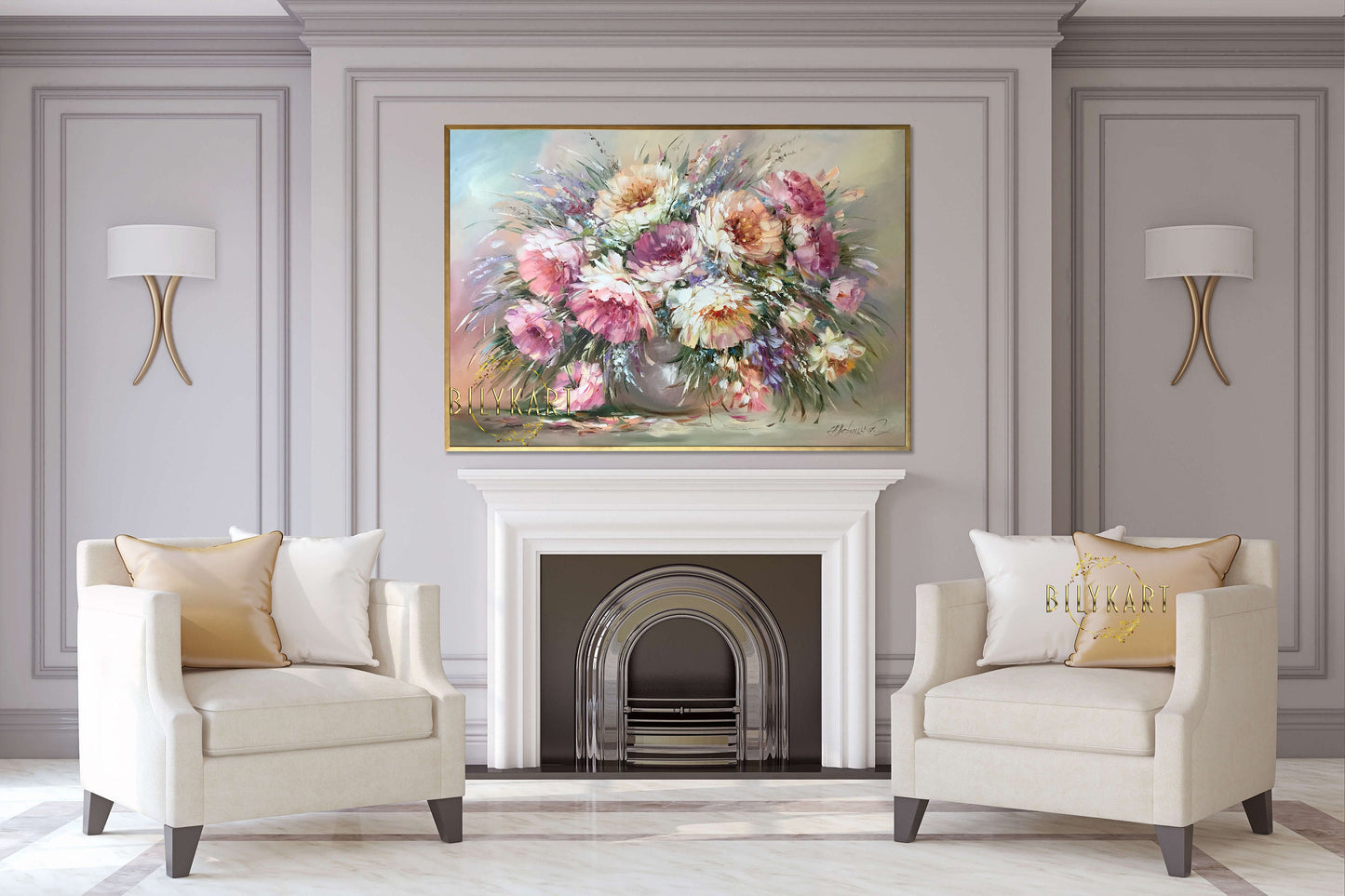 Peonies Flowers Painting on Canvas Peony Wall Art for Sale Flowers in Vase Oil Painting Original Peony Painting Framed Art