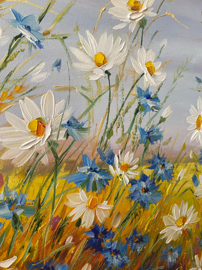 Ukrainian Landscape Oil Painting Original Flower Field Painting Floral Meadow Art Ukrainian Artists Ukrainian Wildflower Painting on Canvas