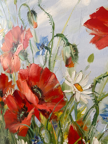 Poppy Field Oil Painting Original Art Work Red Poppies Painting on Canvas Wildflowers Art Floral Meadow Painting Ukrainian Poppy Wall Art