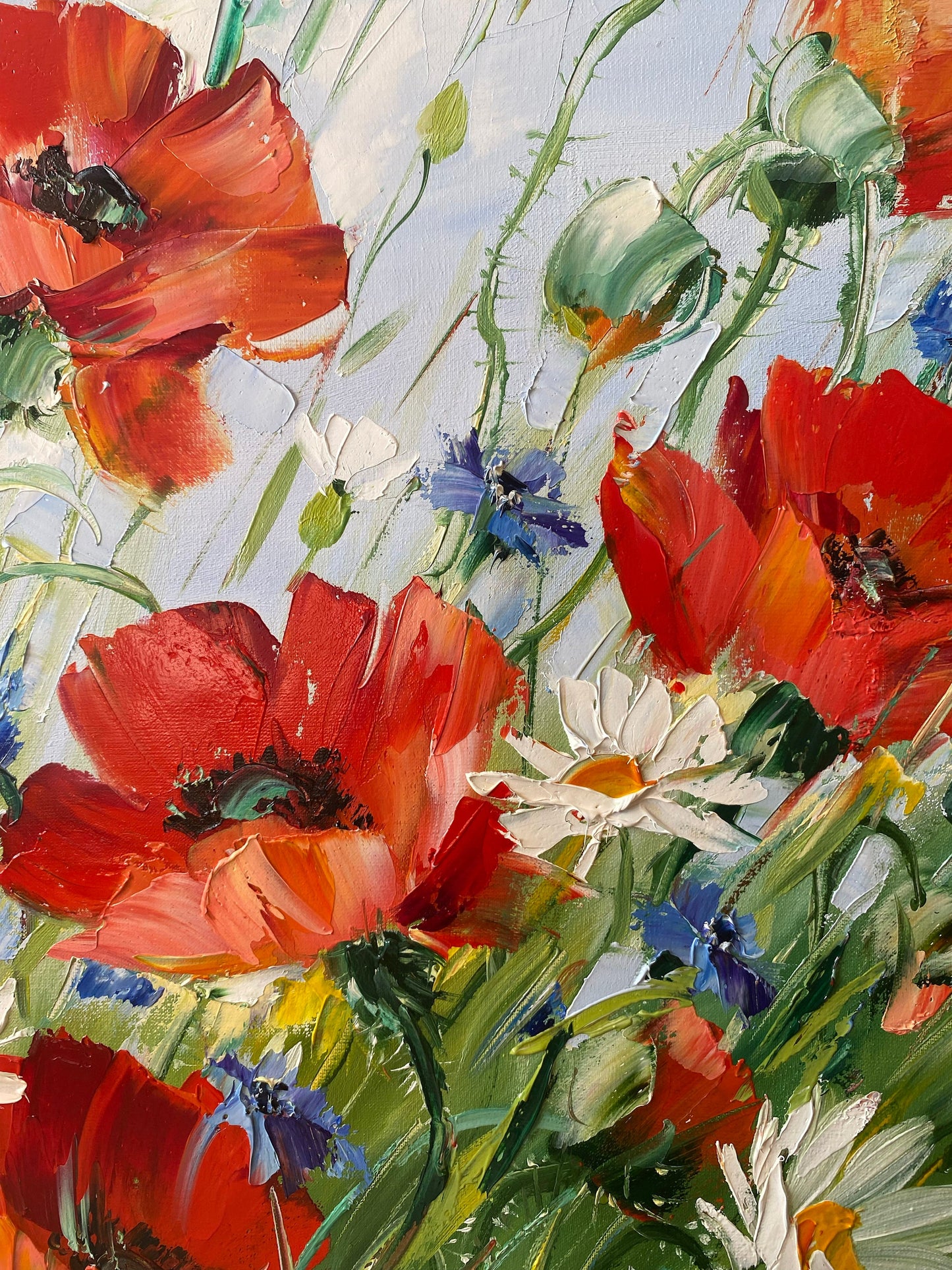 Poppy Field Oil Painting Original Art Work Red Poppies Painting on Canvas Wildflowers Art Floral Meadow Painting Ukrainian Poppy Wall Art